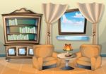 Cartoon  Illustration Interior Living Room Stock Photo