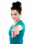 Young Lady Showing Pointing Away Stock Photo