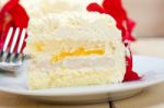 Whipped Cream Mango Cake Stock Photo