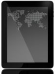 Tablet PC Computer With World Map Stock Photo