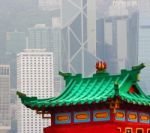 Hong Kong Pagoda And Skyscrapers Stock Photo