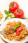 Italian Pasta Farfalle Butterfly Bow-tie And Tomato Sauce Stock Photo