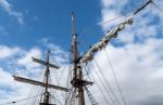 Rigging On An Old Yacht Moored In Los Christianos Harbour Teneri Stock Photo