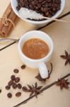 Espresso Coffee With Sugar And Spice Stock Photo