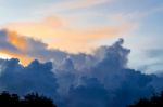 Dark Clouds And Dark Sky In Rainy Day, Cloudy And Stormy And Blue Sky Stock Photo