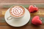 Cappuccino Or Latte Coffee With Heart Shape Stock Photo