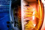 Fiber Optic With Servers In A Technology Data Center Stock Photo