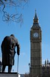 Statue Of Winston Churchill In Parliament Square Stock Photo