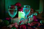 Glasses Of Champagne And New Year Decorations Stock Photo