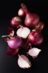 Shallots Still Life Black Background Stock Photo