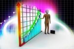 Business Man Standing Near A Financial Graph Stock Photo