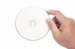 Hand Holding White Blank CD Or DVD   Stock Photo