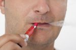 Man Smoking Electric Cigarette Stock Photo