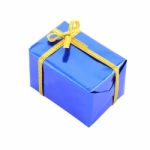 Blue Gift Box Wrinkle Corner On White Background Stock Photo