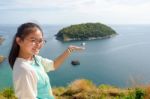 Tourists On The Seascape Viewpoint Stock Photo