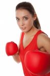 Pretty Girl Boxing Stock Photo