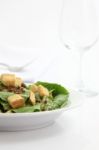 Salad And Wine Glass Stock Photo