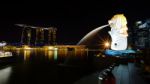 Beautiful Scenery At Marina Bay, Merlion And Marina Bay Sands Stock Photo