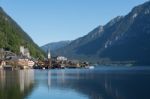 View Of Hallstatt From Hallstatt Lake Stock Photo