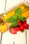 Italian Spaghetti Pasta Tomato And Basil Stock Photo