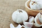 Garlic On A Sack Stock Photo