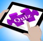 Quiz Tablet Means Internet Question And Answer Game Stock Photo