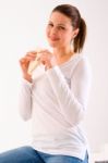 Woman Holding Sandwich Stock Photo