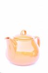 Orange Ceramic Teapot Isolated On White Background Stock Photo