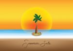 Summer Sale Promotion Season With Coconut Tree, Sunset And Sea B Stock Photo