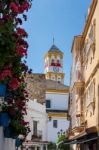 View Down Side Streets To The Church Of The Encarnacion In Marbe Stock Photo