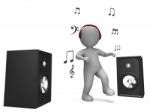 Listening Dancing Music Character Shows Loud Speakers And Songs Stock Photo