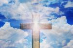 Light Of God, Light And Cross,light From Sky Or Heaven Shine Tro Stock Photo