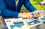 Handsome Businessman Wearing Suit And Using Modern Laptop Outdoo Stock Photo