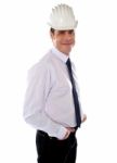 Smiling Man Engineer Wearing Helmet Stock Photo