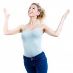 Happy Woman Celebrating Something Stock Photo