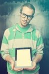 Good Looking Smart Nerd Man With Tablet Computer Stock Photo