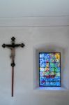 Stained Glass Window In The Catholic Church In Attersee Stock Photo