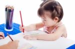 Asian Girl Drawing Picture Stock Photo