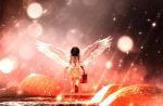 Little Angel's Adventure In Starry Night,3d Illustration Stock Photo