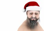 Old Man In Santa Claus Hat Stock Photo