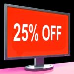 Twenty Five Percent Off Monitor Means Discount Or Sale Online Stock Photo