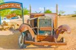 Old And Rusty Vintage Car In Namibia Stock Photo