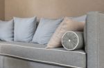 Classic Grey Sofa With Pillows Stock Photo