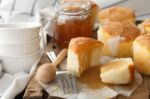 Honey Soft Cheese Cake Sweet Pastries Dessert Yummy Bakery Rustic Still Life Closeup Stock Photo