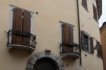 Shuttered Buildng In Arco Trentino Italy Stock Photo