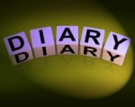 Diary Dice Mean Journal Blog Or Autobiographical Record Stock Photo