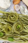 Traditional Italian Raw Homemade Spinach Pasta Stock Photo