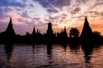 Silhouette Of Wat Chaiwatthanaram Stock Photo