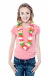 Pretty Young Girl Wearing Garland Stock Photo