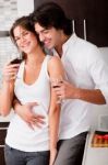 Romantic Couple With Wine Stock Photo